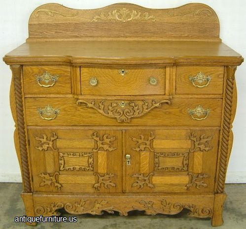 Antique Ornate Golden Oak Sideboard