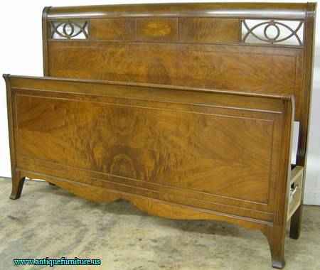 Antique Inlaid Walnut Bed