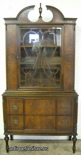 Antique Burl Walnut China Cabinet