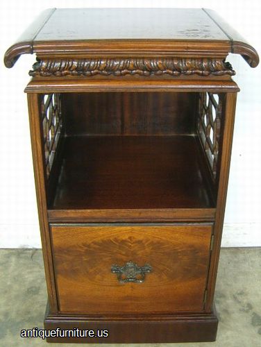 Antique Ornate Flame Mahogany Nightstand