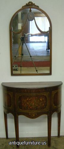 Antique Paint Decorated Demilune Mirror