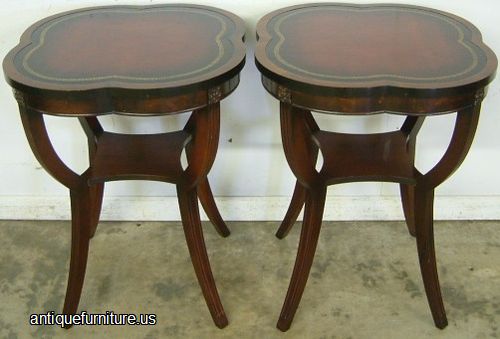 Antique Pair Leather Top Mahogany Lamp Tables