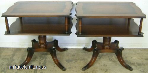 Antique Pair Leather Top Mahogany Lamp Tables