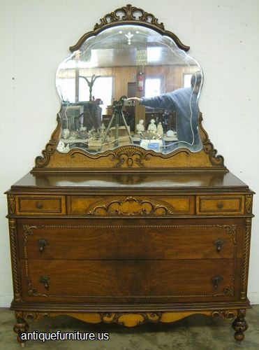Antique Ornate Burl Walnut Dresser