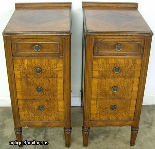 Antique Pair Inlaid Nightstands Rosewood Veneer
