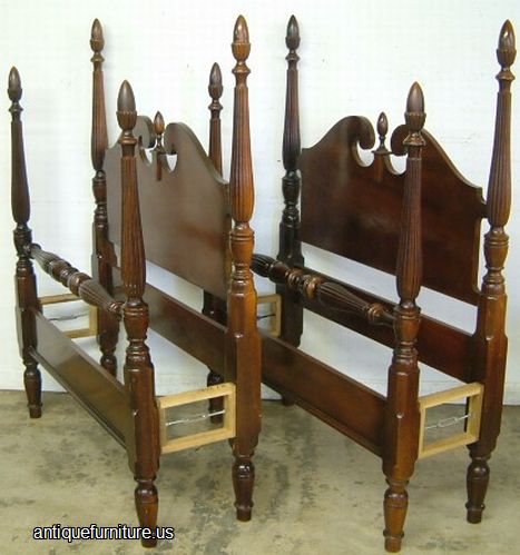 Antique Pair Mahogany Poster Twin Beds