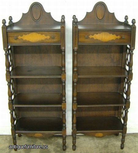 Antique Pair Ornate Bookshelves