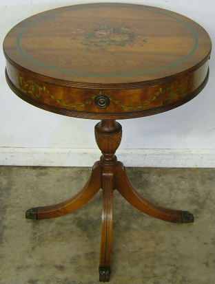 Antique Paint Decorated Drum Table