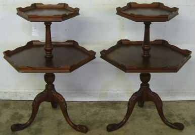 Antique Pair Mahogany Tier Tables