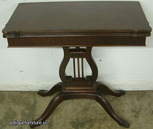 Antique Mahogany Lyre Base Game Table
