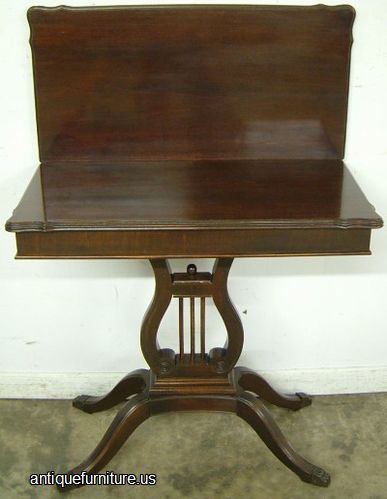 Antique Mahogany Lyre Base Game Table