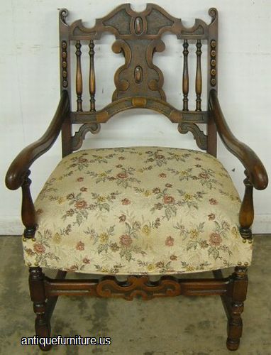Antique Ornate Walnut Fireside Chair