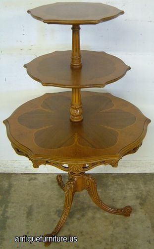 Antique Ornate Inlaid Tier Table