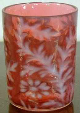 Antique Lg Wright Fenton Daisy Fern Victorian Art Glass Cranberry Opalescent Tumbler