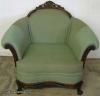  Upholstered 1920s Easy Chair With Ornate Carving 